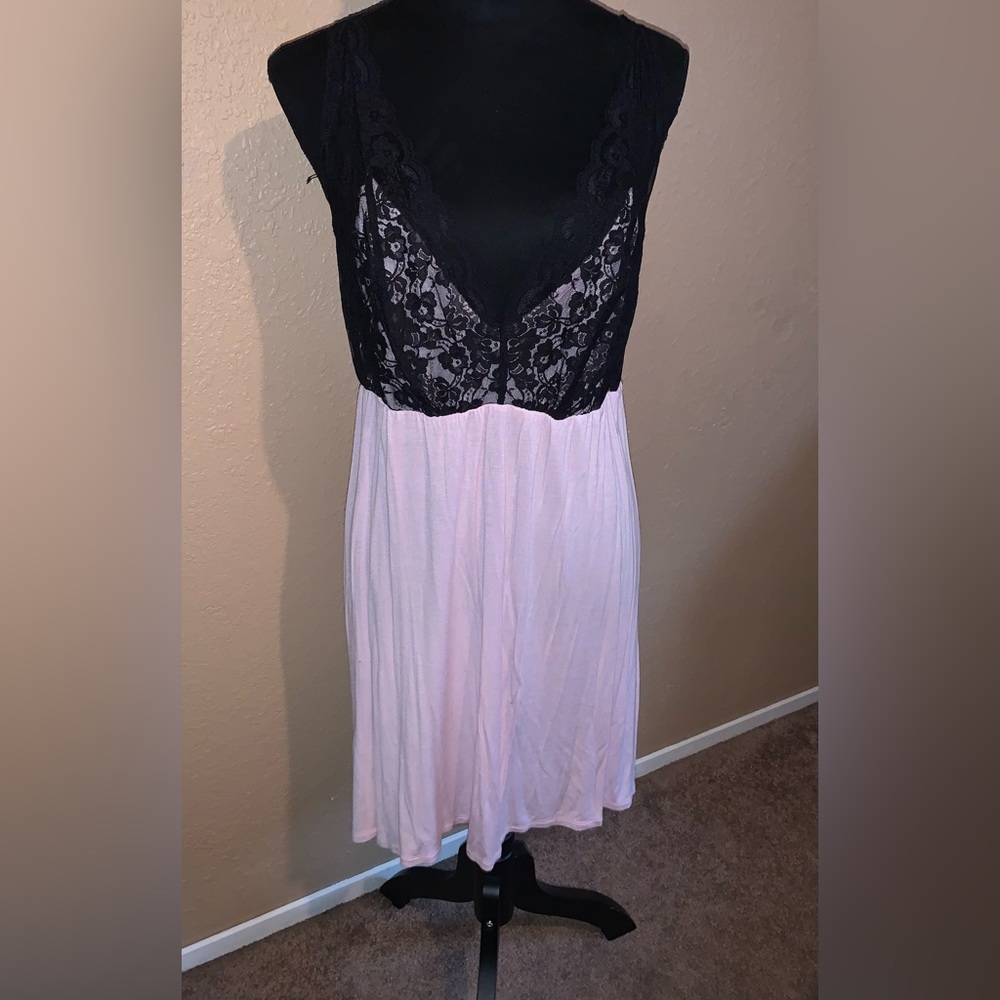 Pink cotton and black lace nightie.